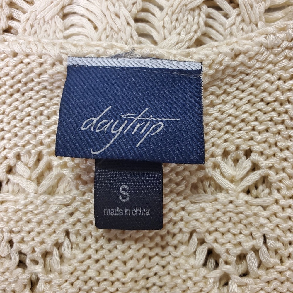 Daytrip Womens Scoop Neck Open Knit‎ Festival Boho Tank Top Size S Cream Fringe - Picture 3 of 8
